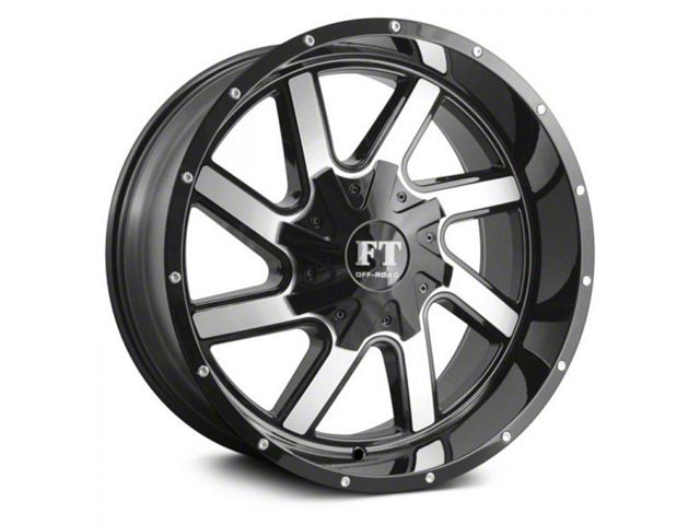 Full Throttle Off Road FT1 Gloss Black Machined 5-Lug Wheel; 20x10; 0mm Offset (05-11 Dakota)