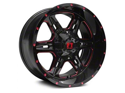 Full Throttle Off Road FT6054 Gloss Black and Red Milled 8-Lug Wheel; 20x10; -24mm Offset (20-24 Silverado 2500 HD)