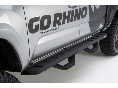 Go Rhino RB10 Running Boards with Drop Steps; Protective Bedliner Coating (14-18 Sierra 1500 Double Cab)