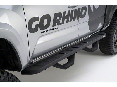 Go Rhino RB10 Running Boards with Drop Steps; Protective Bedliner Coating (15-19 6.0L Sierra 2500 HD Double Cab)