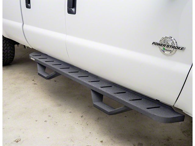 Go Rhino RB10 Running Boards with Drop Steps; Protective Bedliner Coating (17-24 F-250 Super Duty SuperCab)