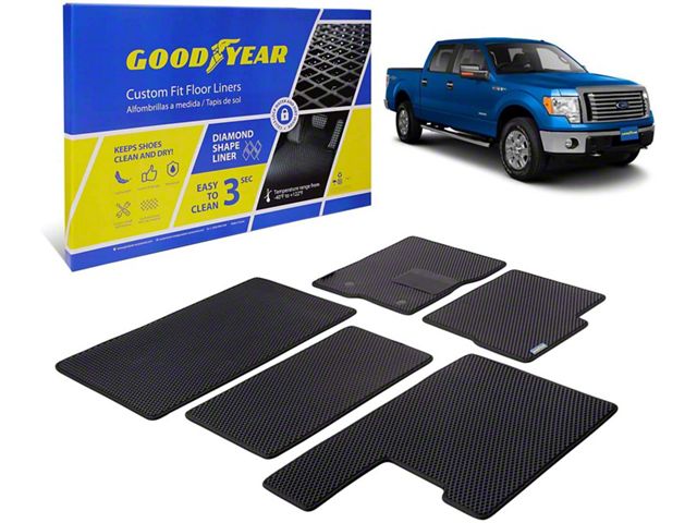 Goodyear Car Accessories Custom Fit Front and Rear Floor Liners; Black (09-14 F-150 SuperCrew)