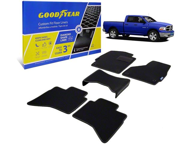 Goodyear Car Accessories Custom Fit Front and Rear Floor Liners; Black (09-18 RAM 1500 Quad Cab)