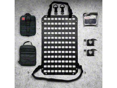 Grey Man Tactical Vehicle Seatback RMP MOLLE Panel Package with Original QuickFist Clamp and Hardware and Medical Tear Away Pouch and BaseMed First Aid Kit; 15.25-Inch x 25-Inch (Universal; Some Adaptation May Be Required)