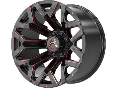 Hartes Metal Hawkish Gloss Black Milled with Red Tint 6-Lug Wheel; 22x12; -44mm Offset (23-24 Canyon)