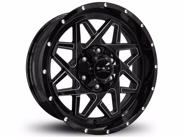 HD Off-Road Wheels Gridlock Gloss Black Milled Wheel; 20x10; -40mm Offset (99-06 Sierra 1500)