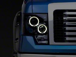 Dual LED Halo Projector Headlights; Gloss Black Housing; Smoked Lens (09-14 F-150 w/ Factory Halogen Headlights)