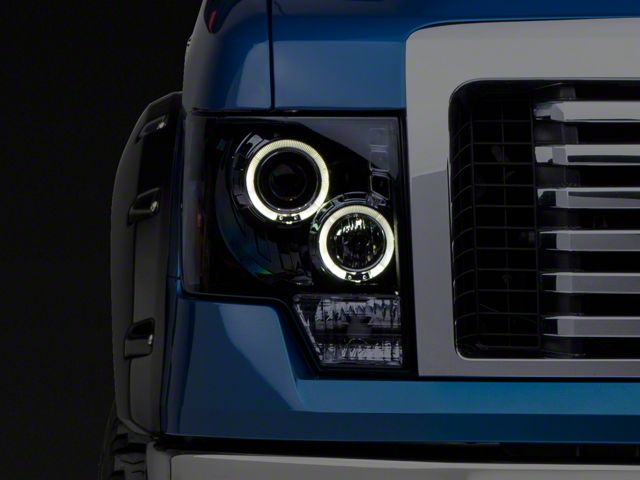 Dual LED Halo Projector Headlights; Gloss Black Housing; Smoked Lens (09-14 F-150 w/ Factory Halogen Headlights)