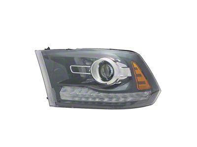 Headlights Depot Projector Halogen Headlight; Driver Side; Black Housing; Clear Lens (13-14 RAM 1500 Sport)