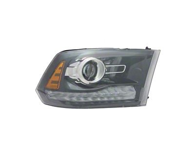 Headlights Depot Projector Halogen Headlight; Passenger Side; Black Housing; Clear Lens (13-14 RAM 1500 Sport)
