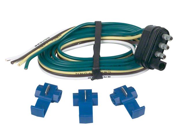 4-Wire Flat Trailer End Connector with Splice-In Connectors; 48-Inches