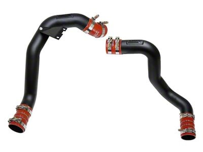 HPS Intercooler Hot and Cold Side Charge Pipes with Orange Boots; Wrinkle Black (03-07 6.0L Powerstroke F-250 Super Duty)