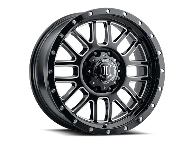 ICON Alloys Alpha Gloss Black Milled 8-Lug Wheel; 20x9; 12mm Offset (15-19 Silverado 3500 HD SRW)