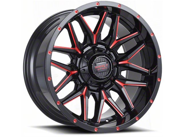 Impact Wheels 819 Gloss Black and Red Milled 6-Lug Wheel; 20x10; -12mm Offset (14-18 Sierra 1500)