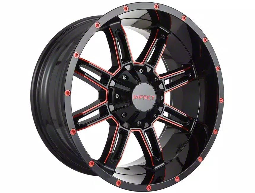 Impact Wheels Silverado 1500 805 Gloss Black and Red Milled 6-Lug Wheel ...