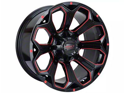 Impact Wheels 817 Gloss Black and Red Milled 6-Lug Wheel; 20x10; -12mm Offset (19-24 Silverado 1500)
