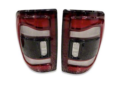 Infotainment Factory OEM LED Tail Lights; Chrome Housing; Black/Red Lens (19-24 RAM 1500 w/ Factory Halogen Tail Lights)