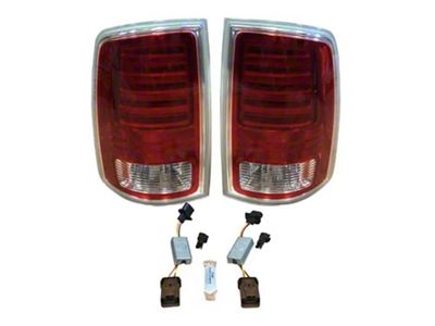 Infotainment Factory OEM LED Tail Lights; Chrome Housing; Red Lens (13-18 RAM 1500 w/ Factory Halogen Tail Lights)