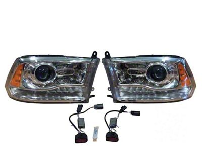 Infotainment Factory Projector LED BiHalogen Headlights; Chrome Housing; Clear Lens (13-18 RAM 2500 w/ Factory Halogen Quad Headlights)