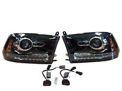 Infotainment Factory Projector LED BiHalogen Headlights; Black Housing; Clear Lens (13-18 RAM 3500 w/ Factory Halogen Quad Headlights)