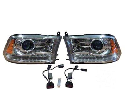 Infotainment Factory Projector LED BiHalogen Headlights; Chrome Housing; Clear Lens (13-18 RAM 3500 w/ Factory Halogen Quad Headlights)