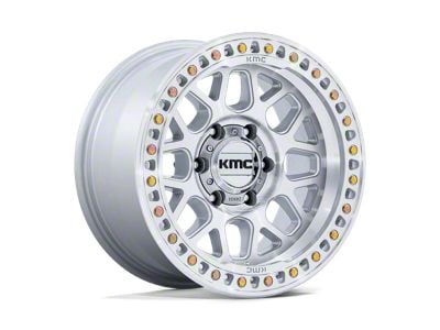 KMC GRS Gloss Silver with Machined Face 8-Lug Wheel; 17x9; -12mm Offset (01-06 Sierra 2500 HD)