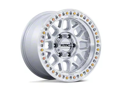 KMC GRS Gloss Silver with Machined Face 8-Lug Wheel; 17x9; -12mm Offset (01-06 Silverado 3500 HD SRW)