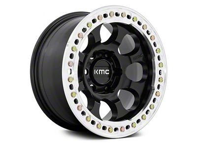 KMC Riot Beadlock Satin Black with Machined Ring 6-Lug Wheel; 17x9; -12mm Offset (07-13 Silverado 1500)