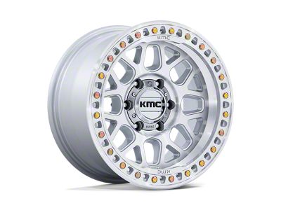 KMC GRS Gloss Silver with Machined Face 8-Lug Wheel; 18x9; 18mm Offset (11-14 Silverado 2500 HD)