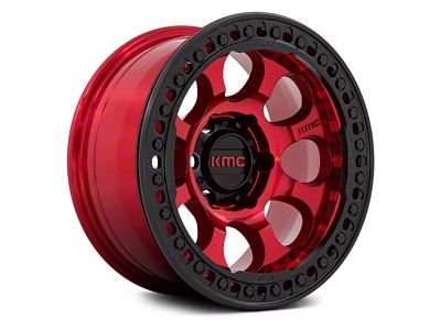 KMC Riot Beadlock Candy Red with Black Ring 6-Lug Wheel; 17x9; -38mm Offset (2024 Ranger)
