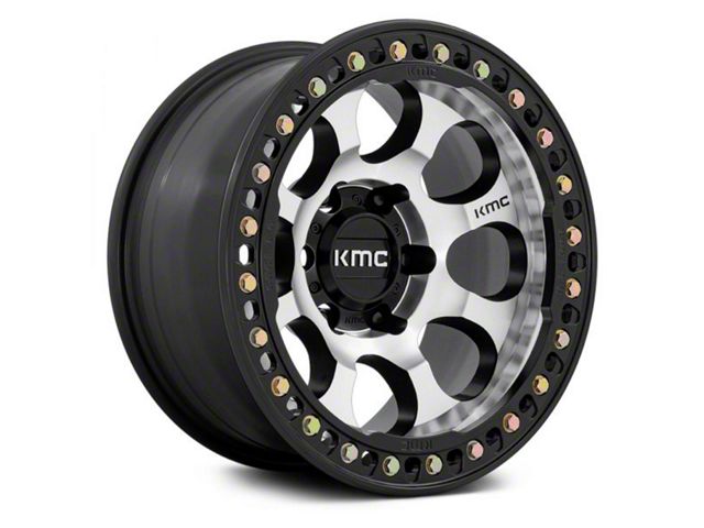 KMC Riot Beadlock Machined Face with Satin Black Windows and Ring 6-Lug Wheel; 17x9; -12mm Offset (2024 Ranger)