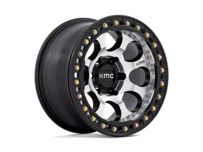 KMC Riot Beadlock Machined with Satin Black Windows and Ring 6-Lug Wheel; 17x8.5; 0mm Offset (99-06 Silverado 1500)