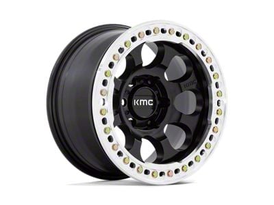 KMC Riot Beadlock Satin Black with Machined Ring 6-Lug Wheel; 17x8.5; 0mm Offset (99-06 Silverado 1500)