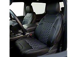 Kustom Interior Premium Artificial Leather Front and Rear Seat Covers; All Black with Double Hex Stitch Accent (21-24 F-150 SuperCrew w/ Front Bucket Seats)