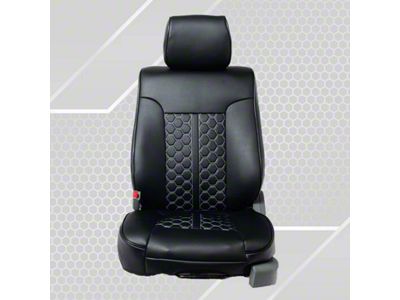 Kustom Interior Premium Artificial Leather Front and Rear Seat Covers; All Black with Honeycomb Accent (09-14 F-150 SuperCrew w/ Bucket Seats)