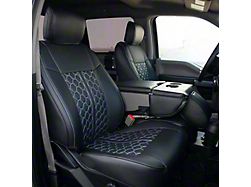 Premium Artificial Leather Front and Rear Seat Covers; All Black with Honeycomb Accent (15-20 F-150 SuperCab w/ Bucket Seats)