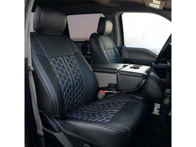 Kustom Interior Premium Artificial Leather Front and Rear Seat Covers; All Black with Honeycomb Accent (15-20 F-150 SuperCab w/ Bucket Seats)