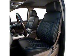 Kustom Interior Premium Artificial Leather Front and Rear Seat Covers; All Black with Honeycomb Accent (19-24 Sierra 1500 Double Cab, Crew Cab w/ Bench Seat & w/o Rear Seat Armrest)