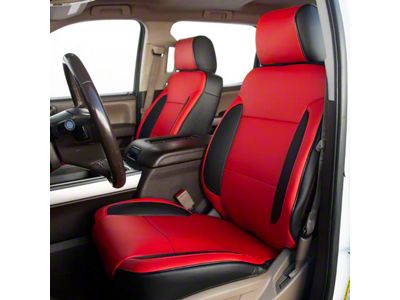 Kustom Interior Premium Artificial Leather Front and Rear Seat Covers; Black with All Red Front Face (19-24 Sierra 1500 Double Cab, Crew Cab w/ Bench Seat & w/o Rear Seat Armrest)