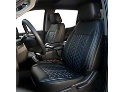 Kustom Interior Premium Artificial Leather Front Seat Covers; All Black with Honeycomb Accent (19-24 Silverado 1500 Double Cab, Crew Cab w/ Bench Seat)