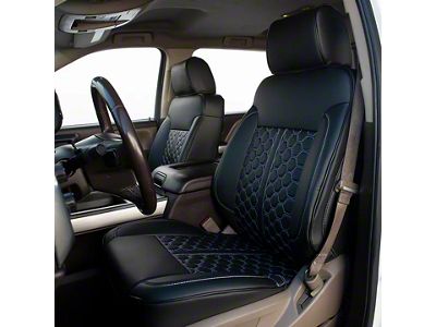 Kustom Interior Premium Artificial Leather Front Seat Covers; All Black with Honeycomb Accent (14-18 Silverado 1500 w/ Bench Seat)