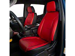 Premium Artificial Leather Front Seat Covers; Black with All Red Front Face (19-25 Silverado 1500 Double Cab, Crew Cab w/ Bench Seat)