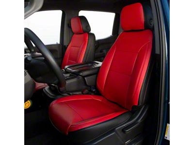 Kustom Interior Premium Artificial Leather Front Seat Covers; Black with All Red Front Face (19-24 Silverado 1500 Double Cab, Crew Cab w/ Bench Seat)