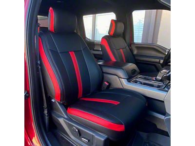 Kustom Interior Premium Artificial Leather Front and Rear Seat Covers; All Black with Honeycomb Accent (15-20 F-150 SuperCrew w/ Bucket Seats)