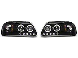 LED Halo Projector Headlights; Matte Black Housing; Clear Lens (97-03 F-150)