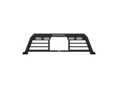 Magnum Low Pro Headache Rack with Lights and Window Cut-Out; Matte Black (20-22 F-250 Super Duty w/ Factory Halogen Tail Lights)