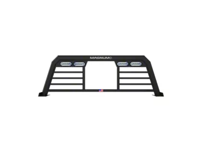 Magnum High Pro Headache Rack with Lights and Window Cut-Out; Matte Black (24-25 Silverado 35000 HD Custom LT, WT)