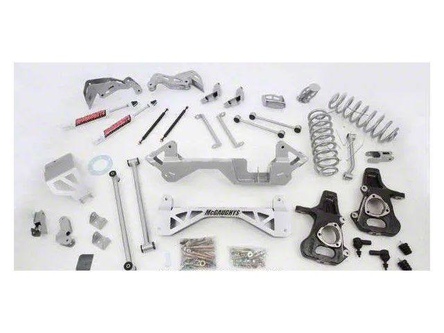 McGaughys Suspension 7 to 9-Inch Premium Suspension Lift Kit with Shocks; Silver with Stainless Steel Inserts (14-18 2WD Silverado 1500 w/ Stock Cast Aluminum or Stamped Steel Control Arms)