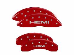 MGP Brake Caliper Covers with HEMI Logo; Red; Front and Rear (19-25 RAM 1500 w/ Alternate Rear Calipers)