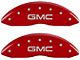 MGP Brake Caliper Covers with GMC Logo; Red; Front and Rear (99-06 2WD Sierra 1500 w/ Single Piston Rear Calipers)